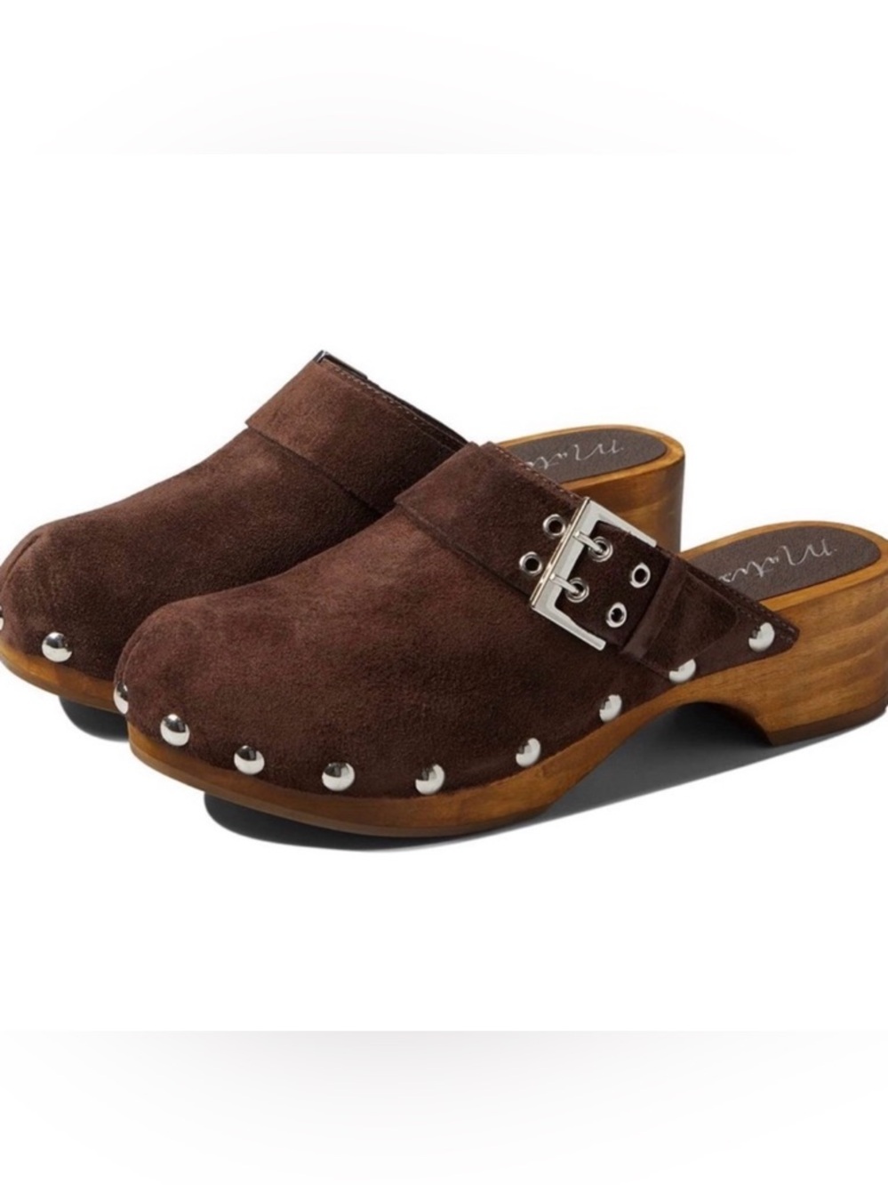 Matisse Boho London Chocolate Suede Clogs With Silver Hardware New in Box - Picture 4 of 12
